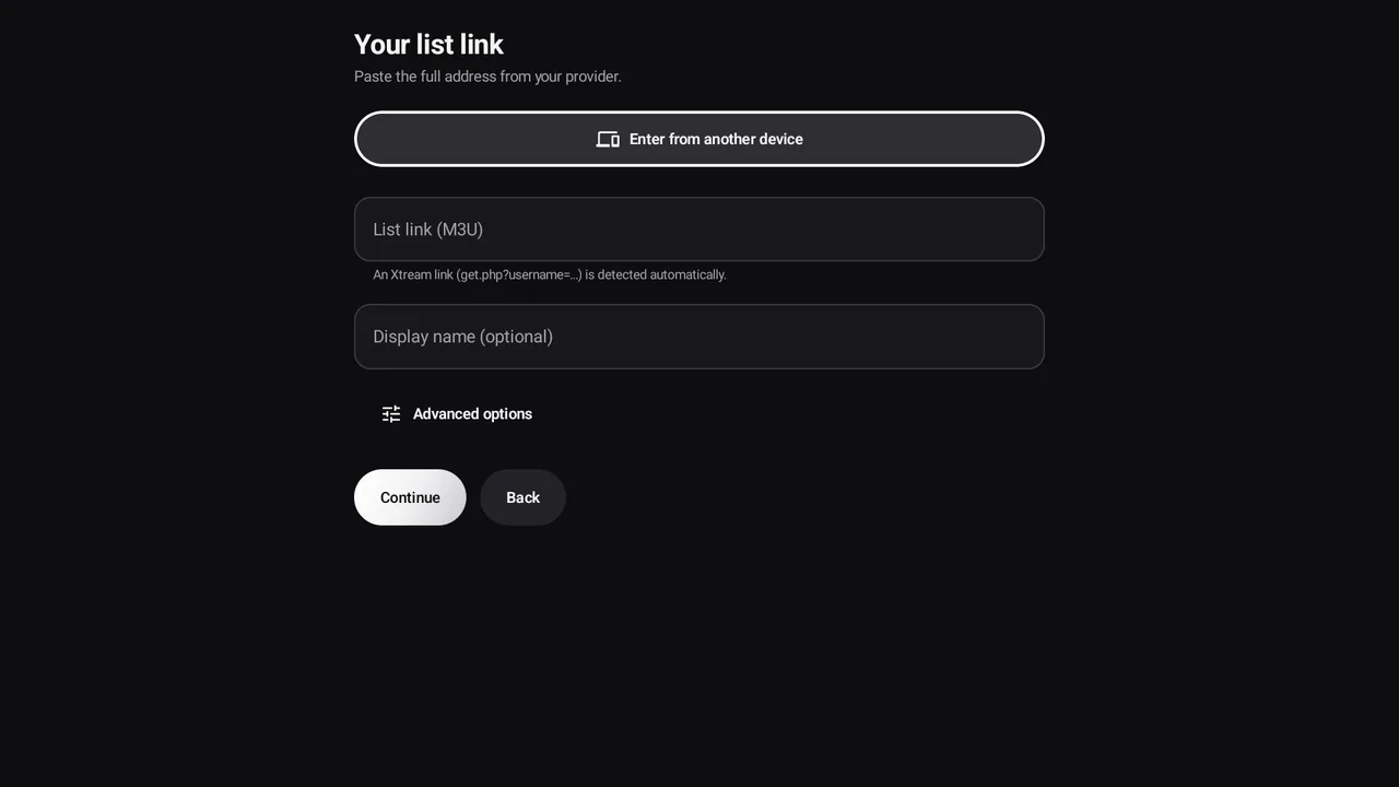 Il modulo del link della playlist.