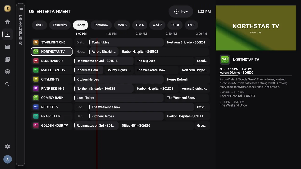 Das in Live-TV integrierte TV-Programm auf einem Fernseher.