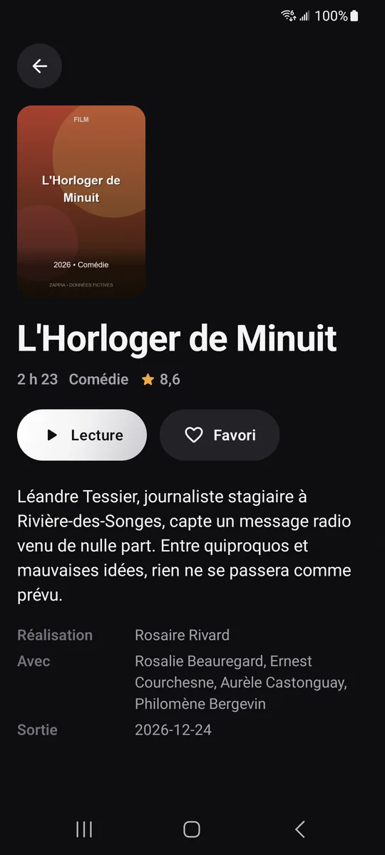 Fiche d’un film sur téléphone.